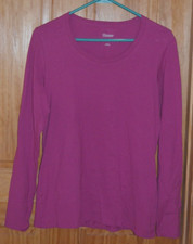 Hanes Basic T-Shirt Crewneck 100 Cotton Long Sleeve Reddish Raspberry Sz M