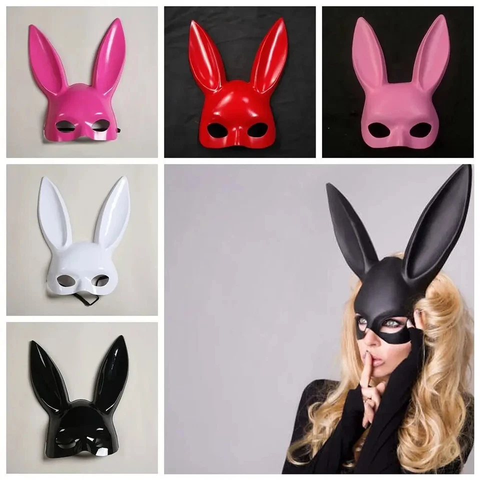 Half Face Bunny Mask Masquerade Rabbit Masks Party Costume Gift Matte Black Sexy - Image 2 of 4