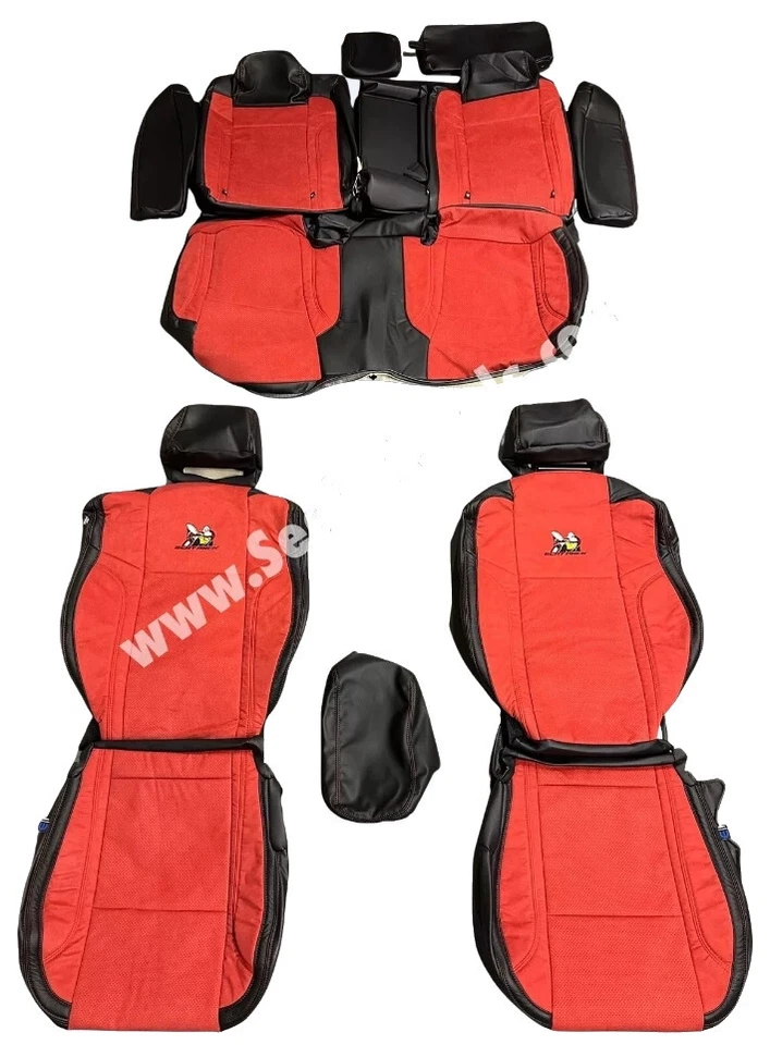 Черные и красные замшевые кожаные чехлы на сиденья для Dodge Charger 2015-23 годов выпуска с логотипом Scat Pack - Изображение 2 из 4