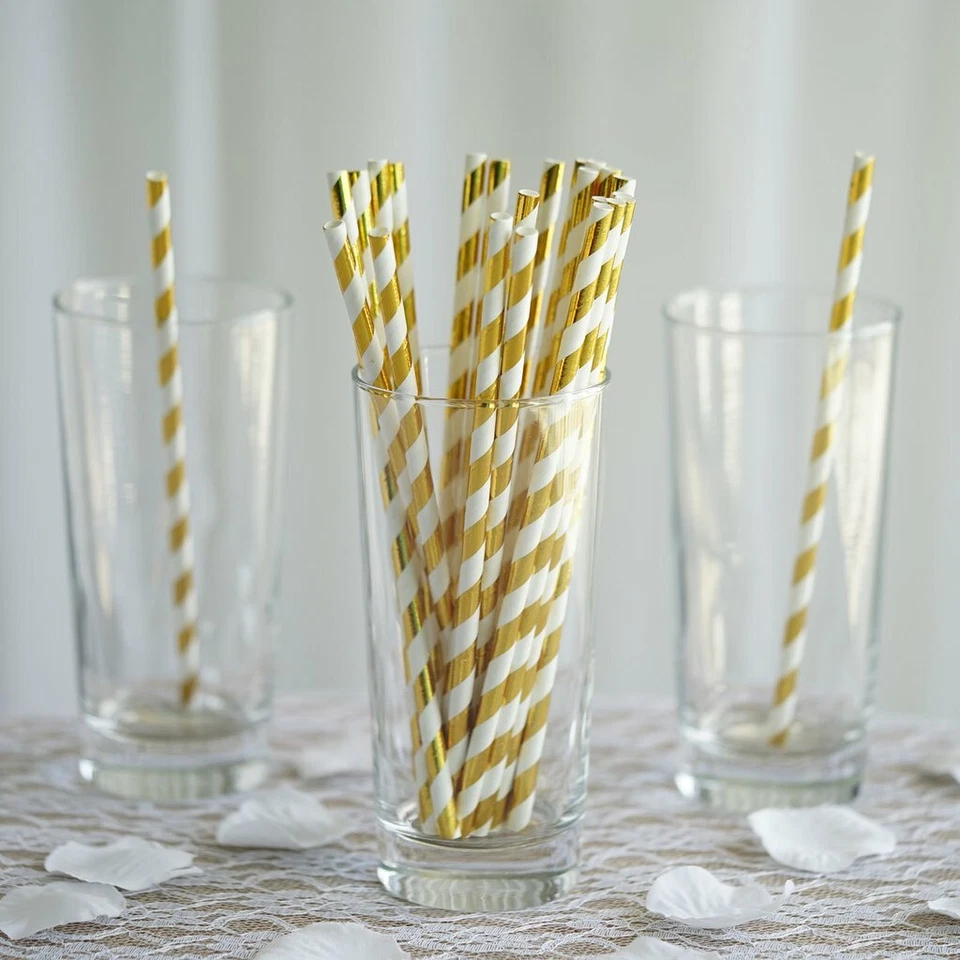 8" Striped Paper Straws Party Wedding Picnic Tableware Birthday Decorations - Image 2 of 4