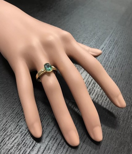 1.85 Carat Evergreen Topaz and Diamond in 14K Solid Yellow Gold Ring - Picture 6 of 6