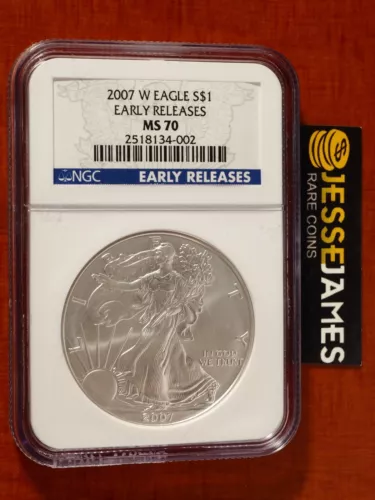 2007 W BURNISHED SILVER EAGLE NGC MS70 EARLY RELEASES BLUE LABEL