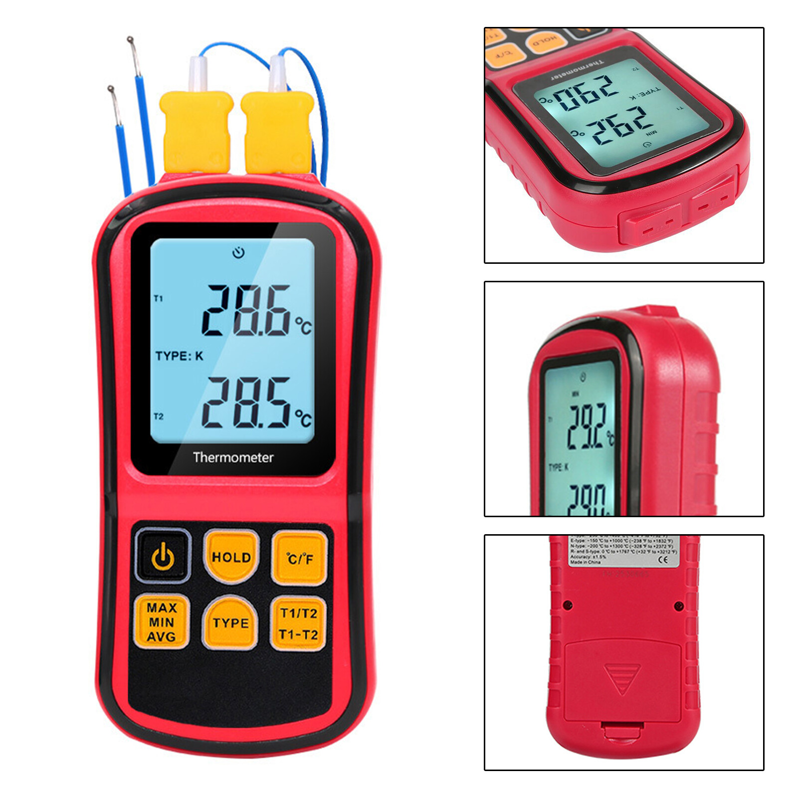 Digital Dual Channel Thermometer With 2 K-Type Thermocouple Sensor Tester