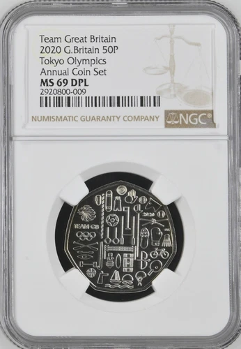 2020 Great Britain 50 Pence Tokyo Olympics NGC MS69 DPL