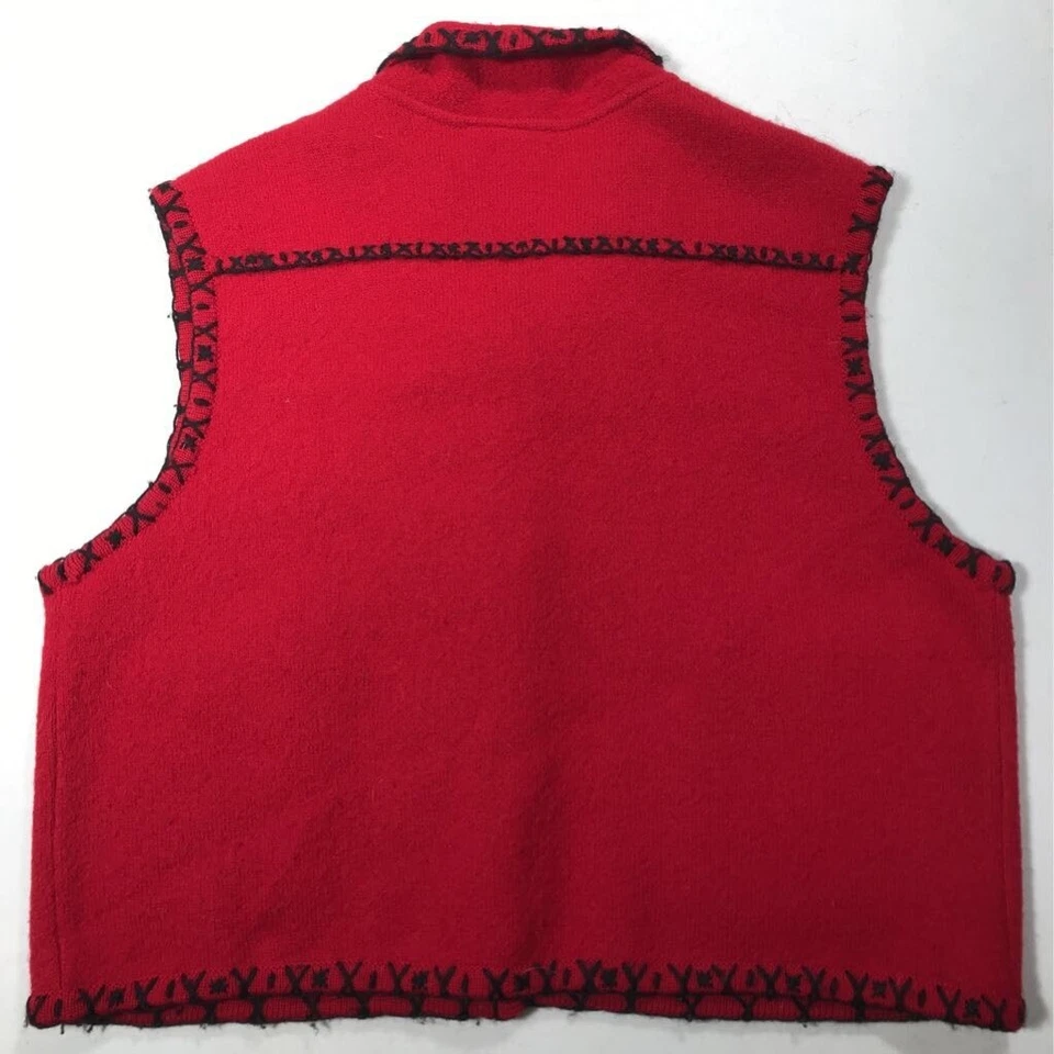 Cambridge Dry Goods Womens Sweater Vest Red Stitched Boiled Wool Button Front XL - Image 4 of 4