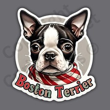 Boston Terrier Dog With Bandana Dog Breed Cute 3" Vinyl Sticker