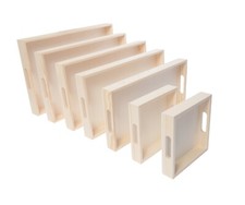 Wooden Nested Serving Trays Set of 7 Unfinished Rectangle Trays with Handles