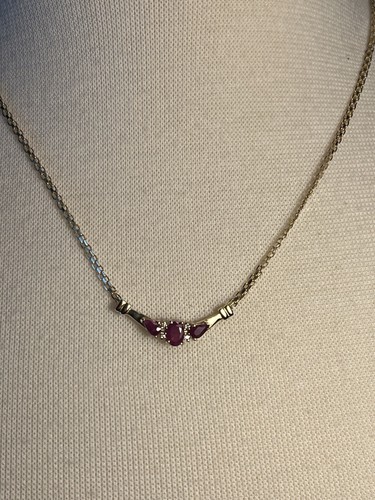 14k Yellow Gold Natural Ruby And Diamond Necklace 16 Inches Vintage