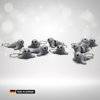 Baby Robbe Schlüsselanhänger Baby Seal mit beweglichen Gliedern - Kette + Ring