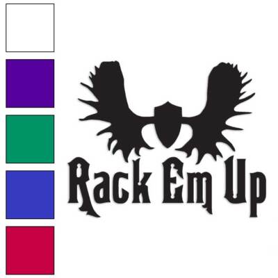 Rack Em Up Hunting Moose, Vinyl Decal Sticker, Multiple Colors & Sizes #555