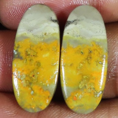 (11X25X4 MM) 24.55 Carat. NATURAL BUMBLE BEE JASPER PAIR OVAL CABOCHON GEMSTONE