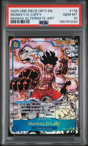 2025 ONE PIECE MONKEY D. LUFFY MANGA AA OP11-A FIST OF DIVINE SPEED #118 PSA 10