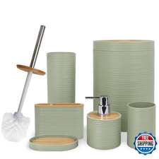 CERBIOR 6-Piece Bamboo Bathroom Accessory Set - Soap Dispenser, Toothbrush Holde