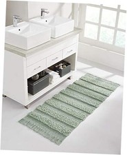 Savannah Collection Bath Rug Runner-Boho Fringe Striped Design-for Sage