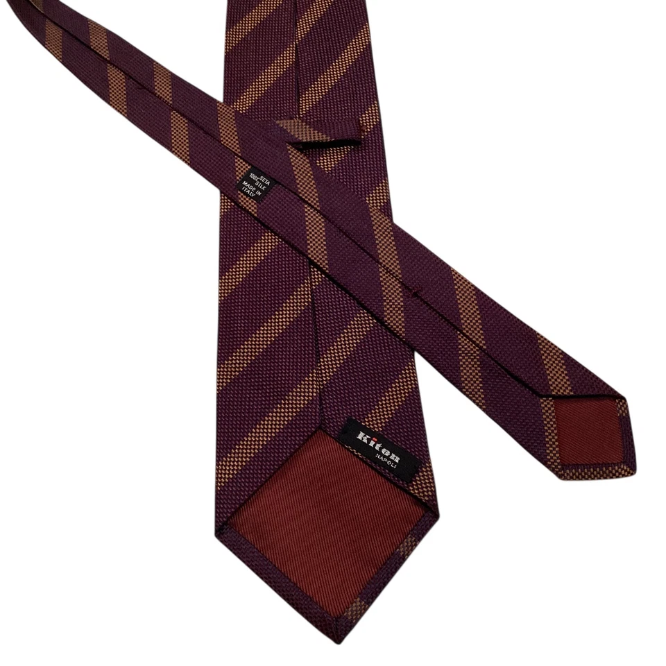 Corbata para hombre KITON SEVENFOLD 100 % seda ITALIA lujo a rayas borgoña/marrón usada en excelente estado Foto 3 de 3