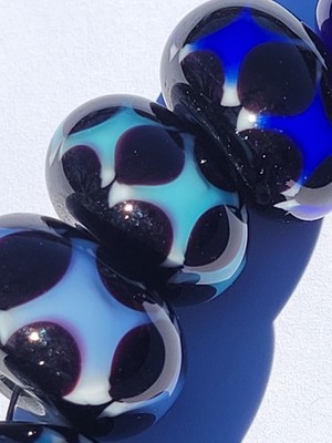 Handmade Artisan Glass Lampwork Donut Bead Set With Encased Dots  One Of A Kind 