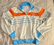 Vintage adidas Originals Track Jacket Full Zip Pockets 1970s White Orange Blue S