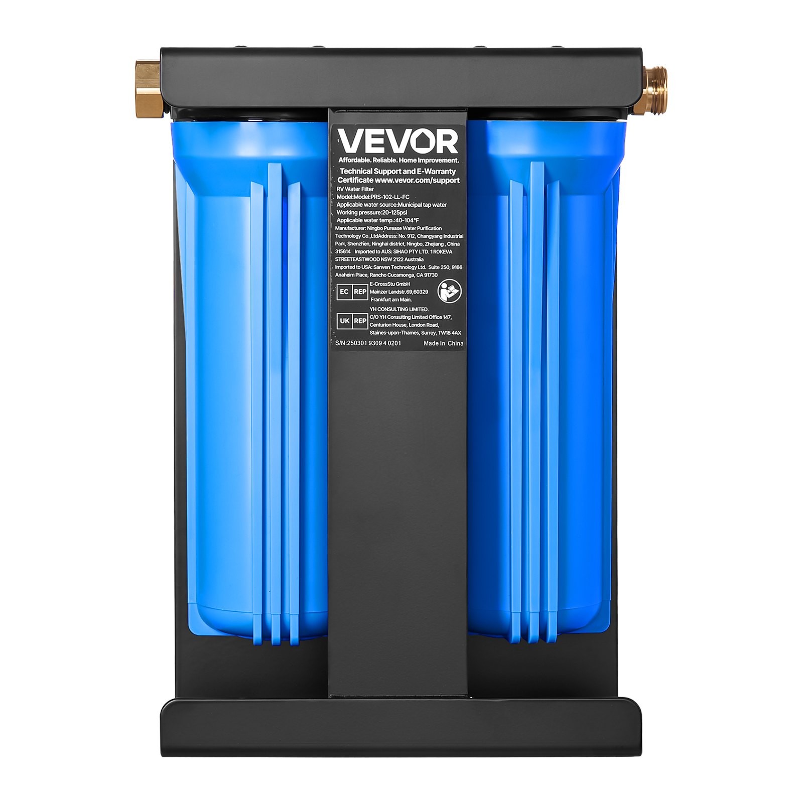 VEVOR RV Water Filtration System 2-Cartridge Water Filter System for Campers Rem