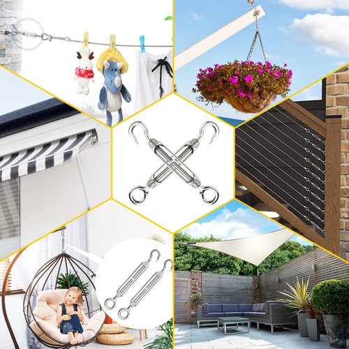 M8 Adjustable Turnbuckle Hooks - 10PCS 304 Stainless Steel for Tightening Cables - Foto 8 di 8