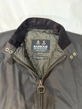 Barbour International Steve McQueen Bomber Harrington Style Waxed Olive Size M