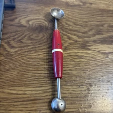 A&J Vintage 2 Sided Melon Baller with Wood Handle, Red