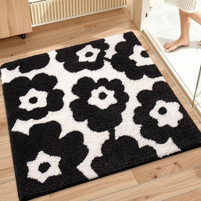 Flower Floor Mat / Black × White Amazon.com: Black and White Floral Carpet for Hallways Machine