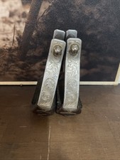 Walls Engraved Aluminum Straight 2  Barrel Racing Stirrups With Grips