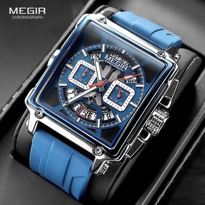 MEGIR Square Dial Sport Quarzuhr Herren Mode Wasserdicht Leuchtend Armbanduhr