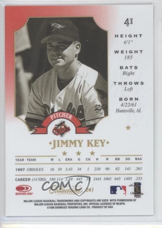 1998 Donruss Collections Leaf Jimmy Key #241 - Image 2 of 2