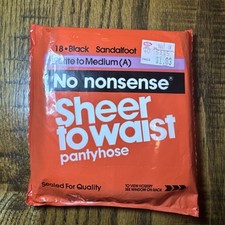 No Nonsense Sheer to Waist Pantyhose Vtg Sandalfoot BLACK Petite to medium A New