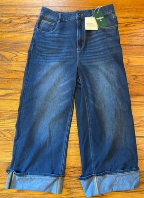 NWT Halara Flex High Waisted Pockets Rolled Hem Wide Leg Jeans Women s L Petite