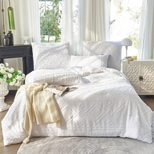 Amolavet Tufted Comforter King Size 3 Pieces Set White Boho Bedroom Farmhouse