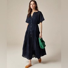 J Crew Pintuck Shirtdress in Cotton Voile in Navy Size XS NWT