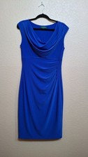 Women Ralph Lauren Green Label Sophisticated Cowl Stretch Fitted Blue Dress 12