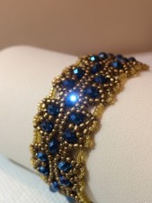 Bracciale Elegante Esclusivo Artigianale Vintage Anni 40 Bronzo/Cristallo Blu 