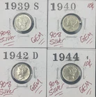 Mercury dimes, lot of 4, 90% SILVER, BU/MS, Frosty, 1939S, 1940, 1942D, 1944