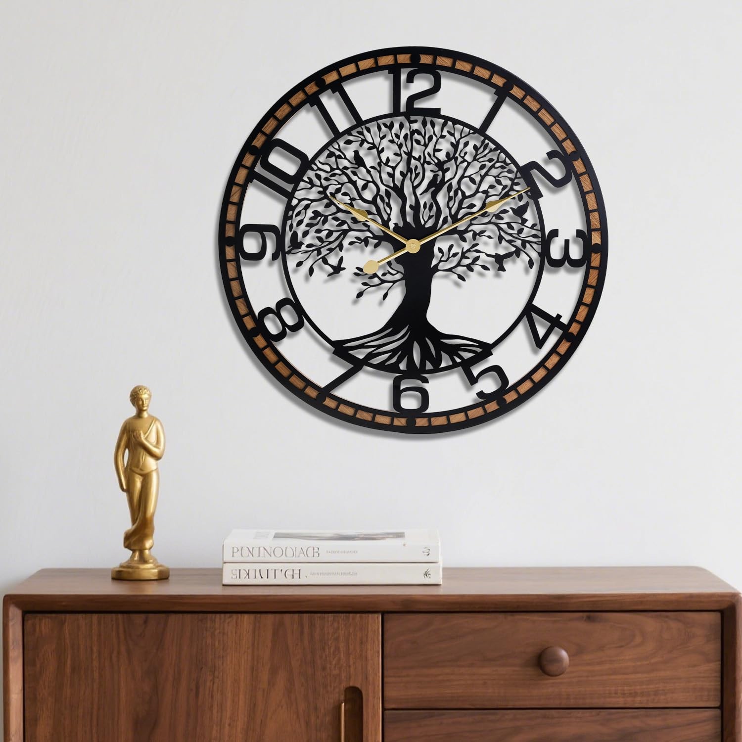 Dankeit Tree Of Life Wall Clock 24Inch Metal Black Family Tree Oversized Wood