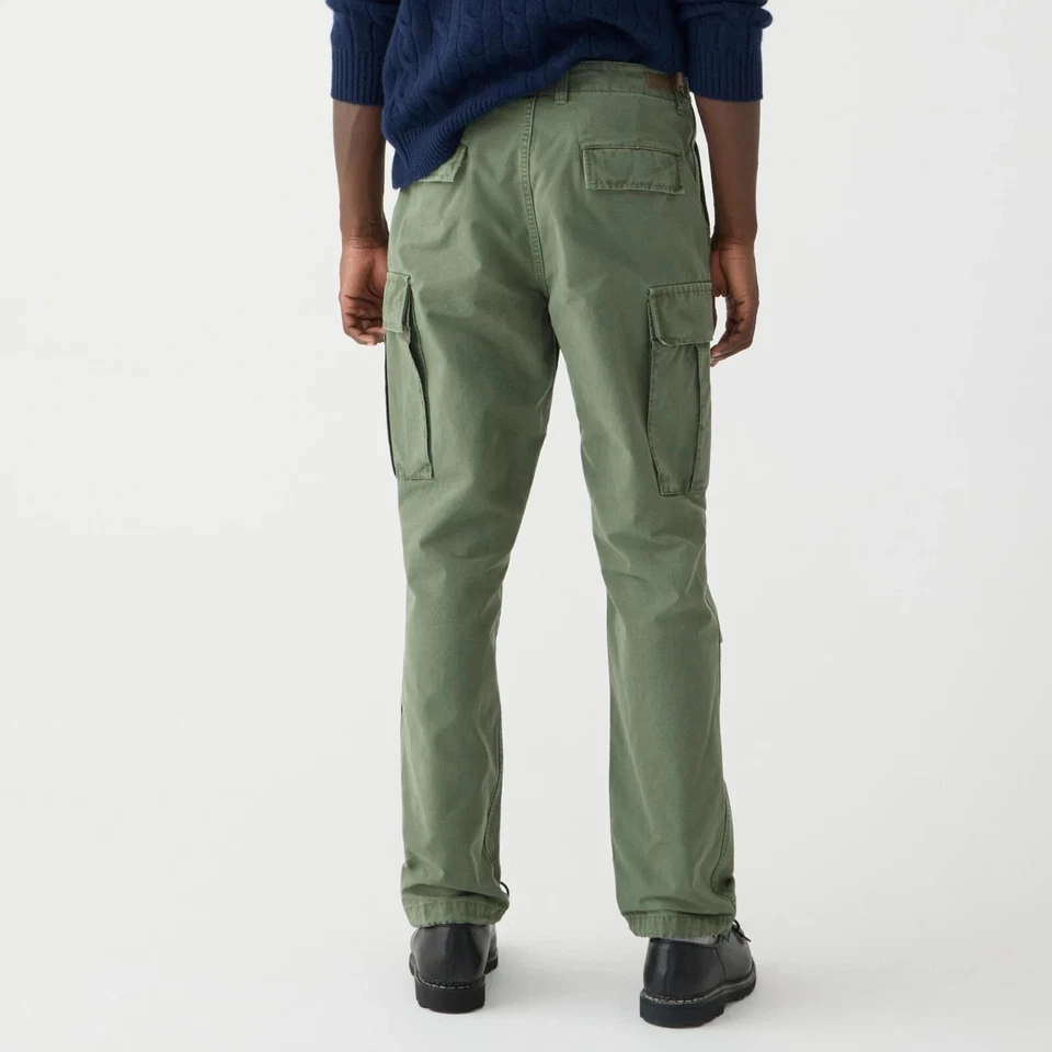 Hombre NUEVO CON ETIQUETAS J. Pantalones cargo Crew Relaxed Fit en algodón Ripstop, verde oliva, 28x30 Foto 4 de 4