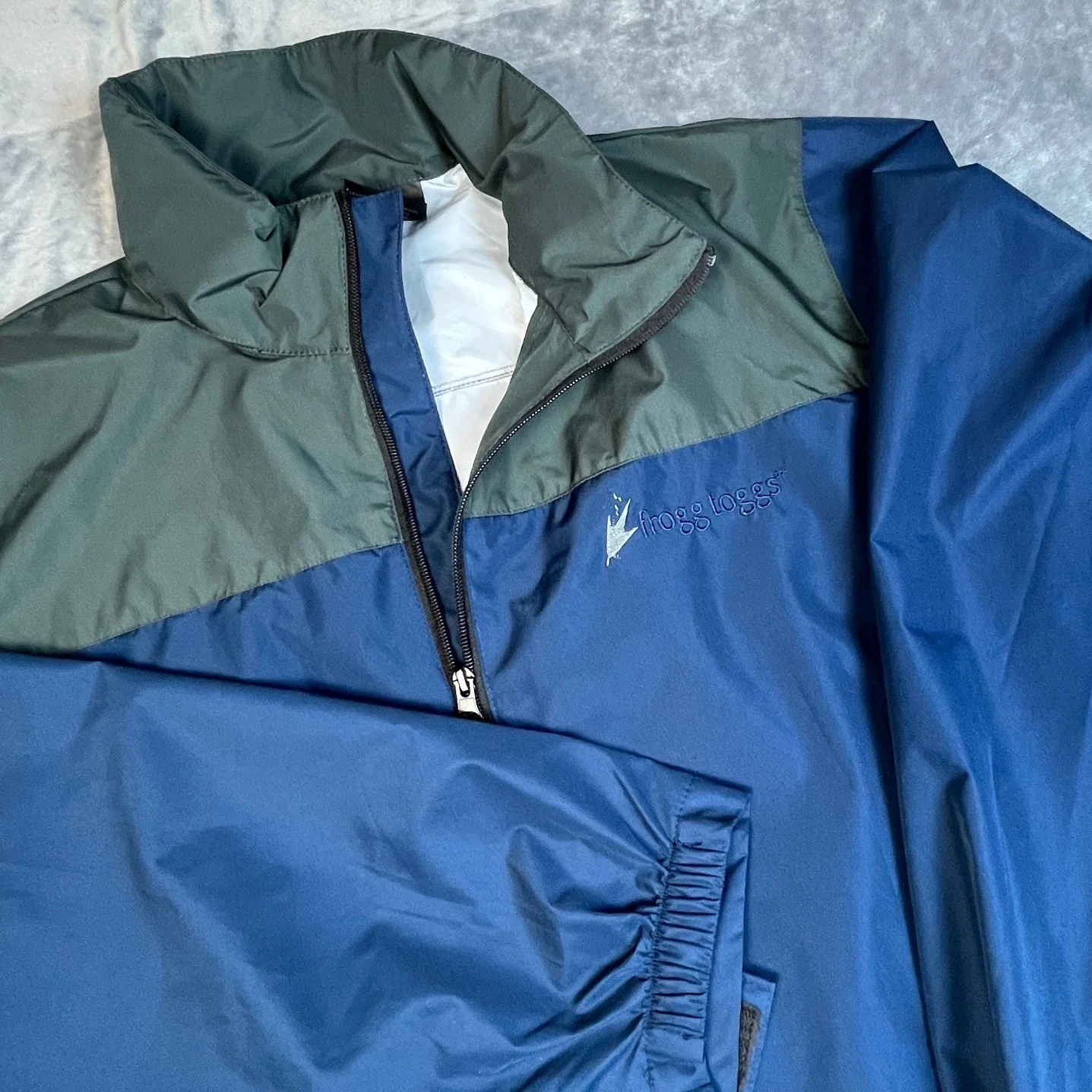 Frogg Toggs Mens Rain Jacket Navy Blue Green Colorblock Full Zip Size M/L