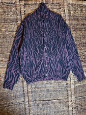 Roberto Cavalli Pattern Knit Cardigan   Burgundy/Black   Brand New w/ Tags