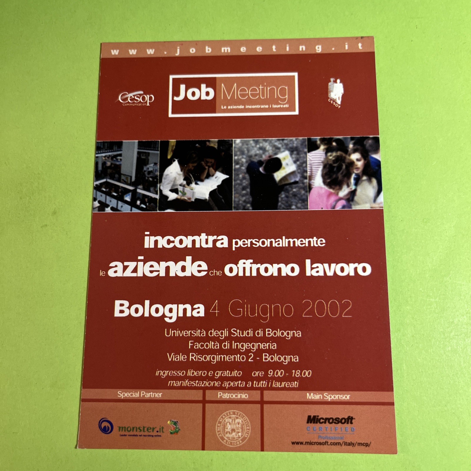 JOB MEETING BOLOGNA 4 GIUGNO 2002 - CARTOLINA PUBBLICITARIA PROMO CARD