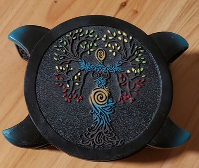BOX (GODDESS,TREE), Spiritual, Hand Painted, Resin, Unlined, Multi 6'' x2.25''