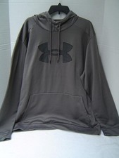 NEW MENS UNDER ARMOUR GRAY FLEECE LARGE LOGO LONG SLEEVE PULLOVER HOODIE LT