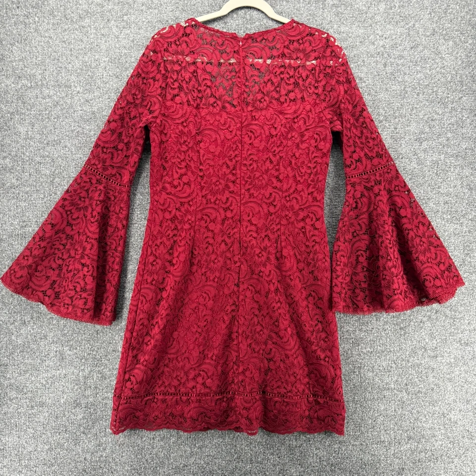 Vestido Casa Blanca Mercado Negro 10 Rojo Encaje Manga Campana Cuello en V Cóctel Fiesta Foto 4 de 4