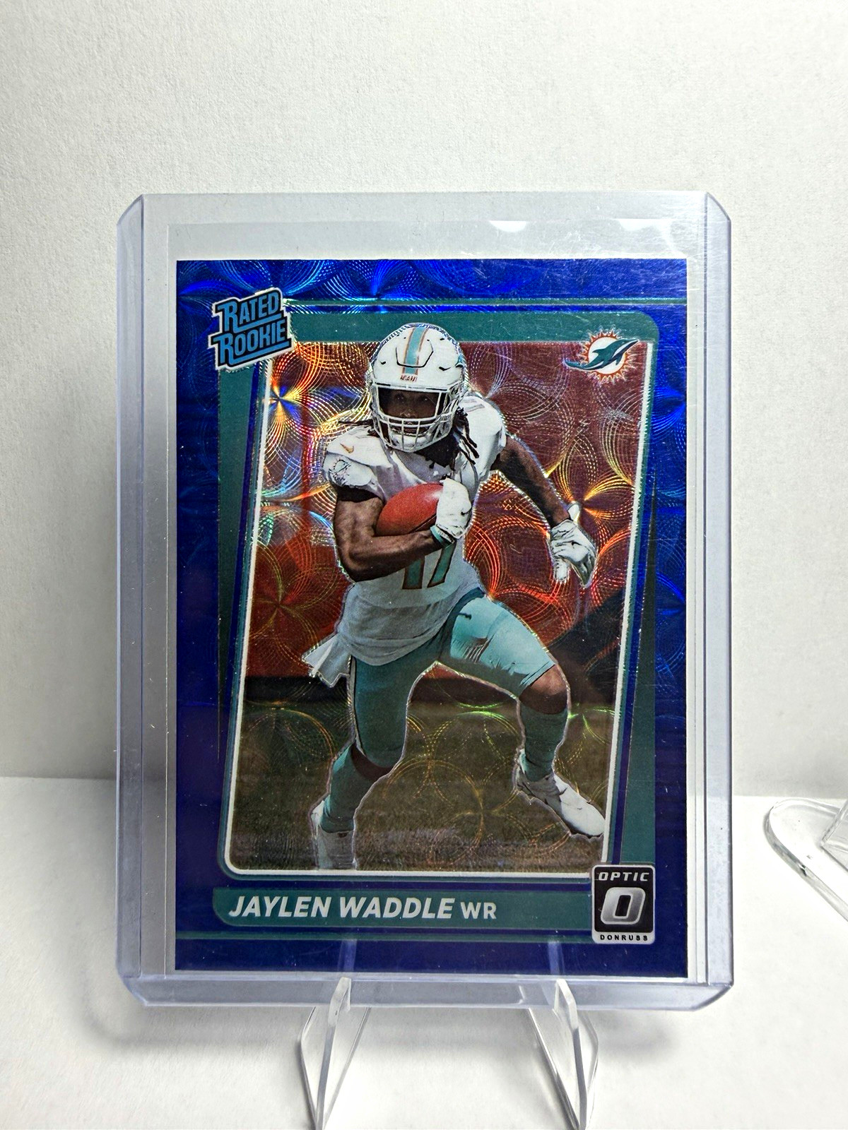 Jaylen Waddle SP Blue Scope Rated Rookie Panini 2021 Donruss Optic Dolphins #208
