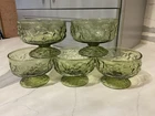 Vintage Anchor Hocking Milano Lido Green Footed Sherbet Dessert Bowls Set Of 5