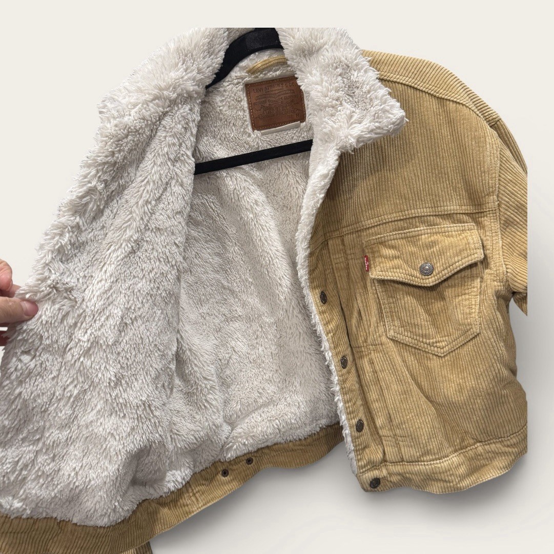 Levis Premium Womens Tan Corduroy Sherpa Heritage Trucker Jacket Medium thumbnail 2