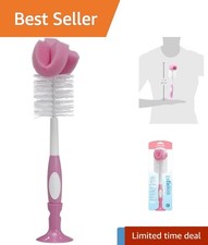 Portable Pink Baby Bottle Brush with Suction Stand - Ideal for All Bottle Types
