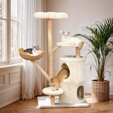 Multi-Levels Cat Tower Soft Cat Furniture Kitten Play Center w/ Basket and Perch