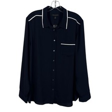 Banana Republic Navy Blue White Trim Chiffon Lightweight Button Down Blouse NWT